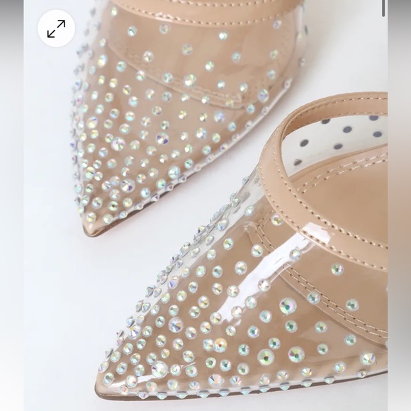 Light Nude Rhinestone Pointed-Toe Ankle Strap Pumps - Picture 2 of 6